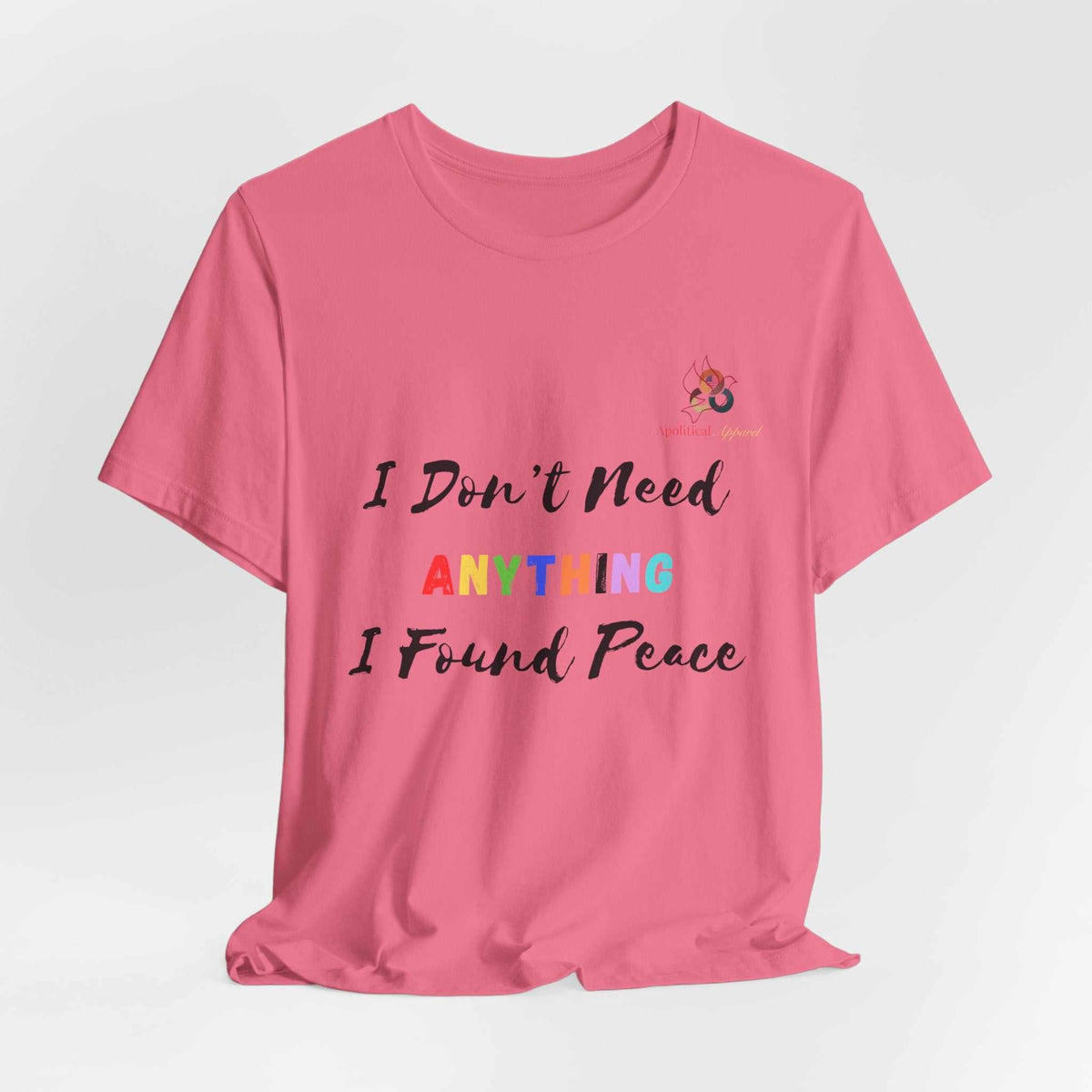 Unisex Peace Graphic T-Shirt with rainbow peace design from Apolitical Apparel, made of soft 100% cotton
