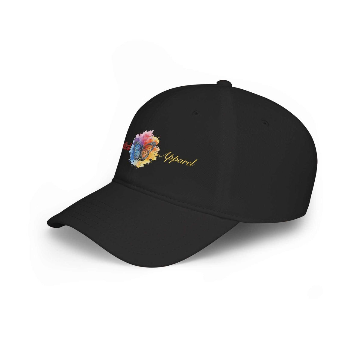 Apolitical Apparel low profile baseball cap in 100% cotton twill with butterfly graphic and adjustable Velcro closure