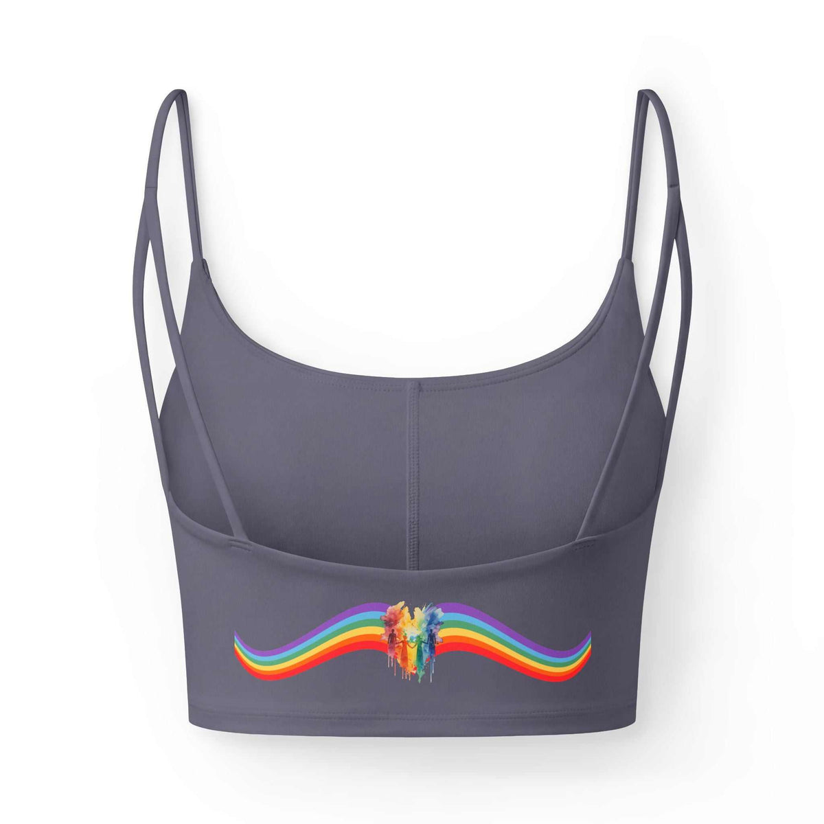 Women's Workout Luxe Bra rainbow pattern on eco-friendly fabric for medium-impact workouts