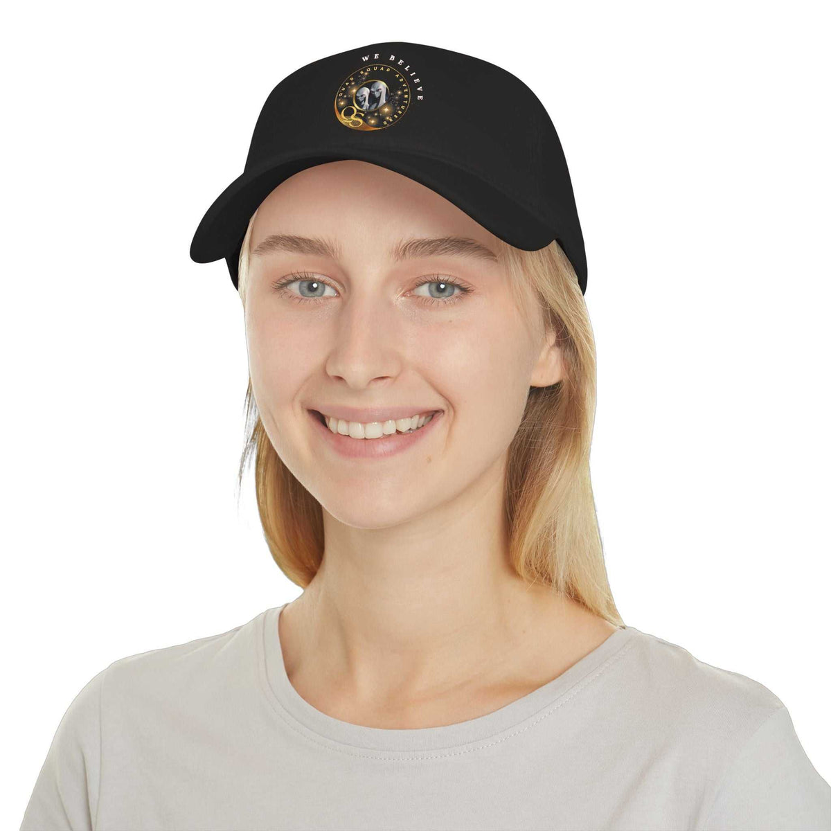 Quad Squad Adventurer low profile baseball cap with extraterrestrial patch and We Believe tagline