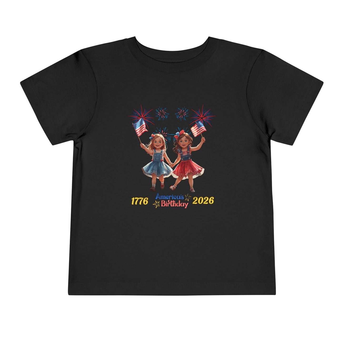 American 250th Birthday Toddler Short Sleeve Tee (Two Girls)