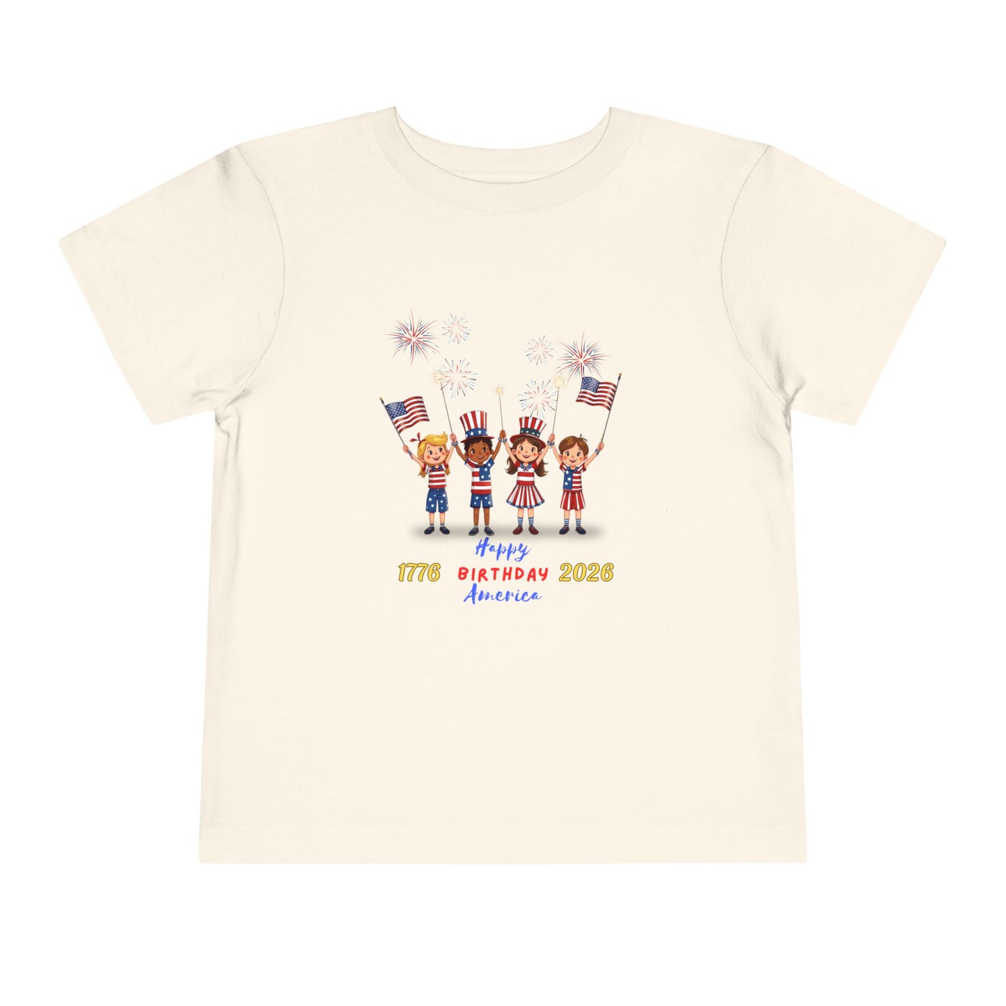 American 250th Anniversary Toddler Short Sleeve Tee (Flags and Fireworks)