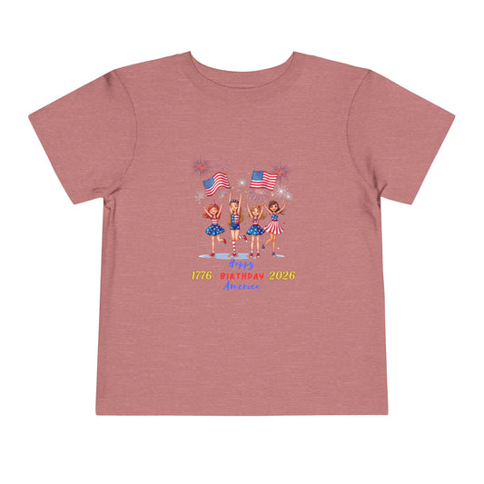 American 250th Anniversary Toddler Short Sleeve Tee (Girl Cheerleaders)
