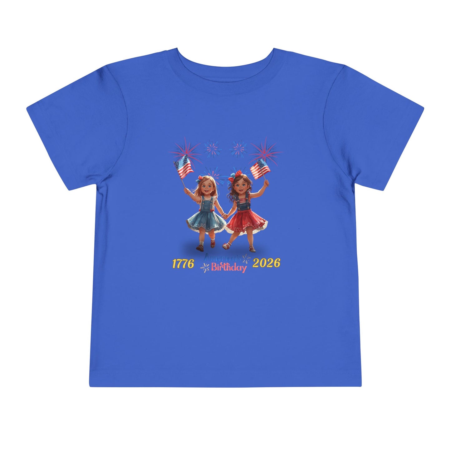 American 250th Birthday Toddler Short Sleeve Tee (Two Girls)