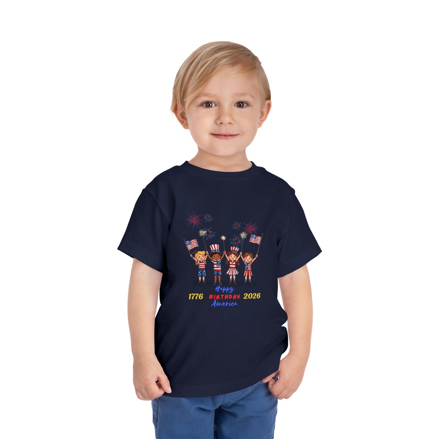 American 250th Anniversary Toddler Short Sleeve Tee (Flags and Fireworks)