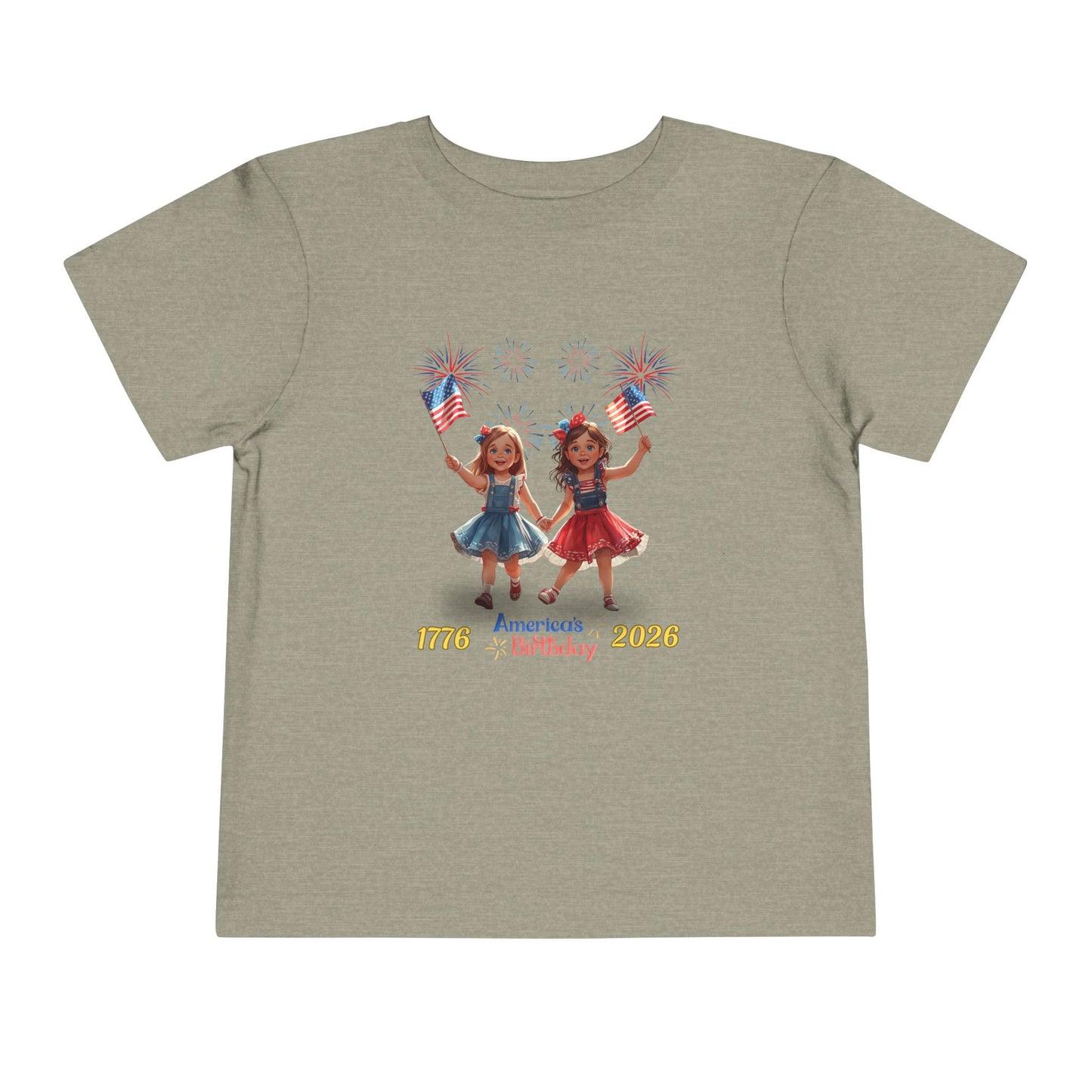 American 250th Birthday Toddler Short Sleeve Tee (Two Girls)