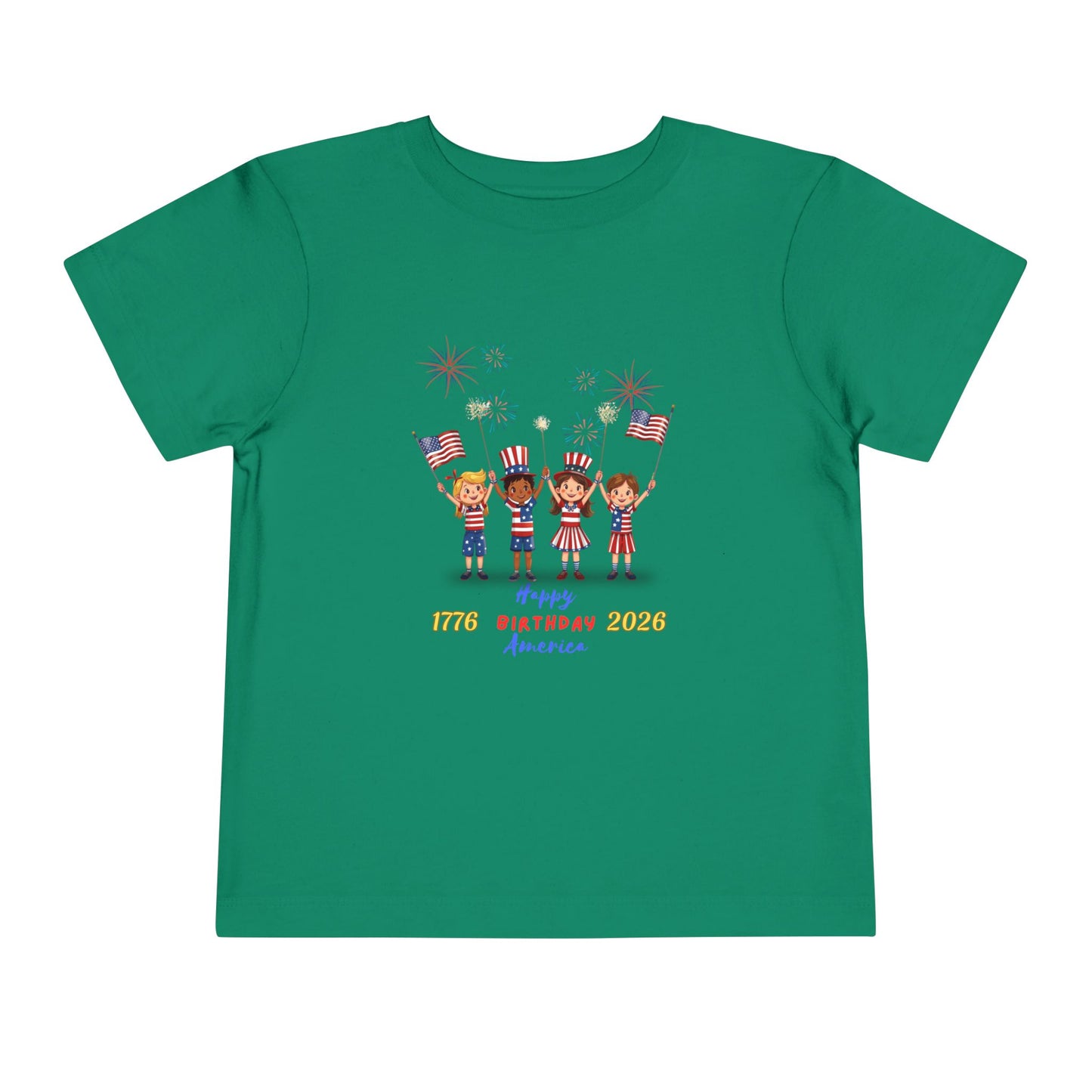 American 250th Anniversary Toddler Short Sleeve Tee (Flags and Fireworks)