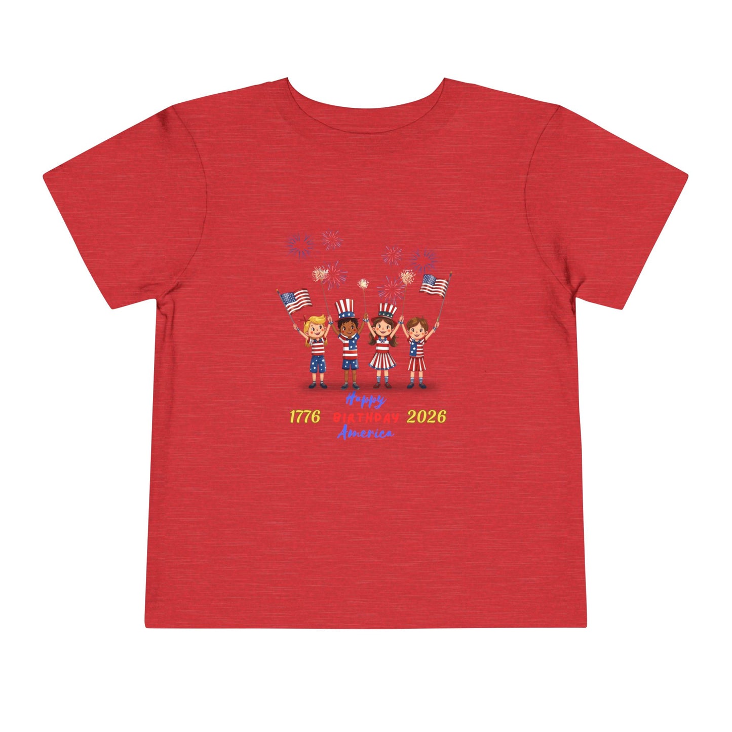 American 250th Anniversary Toddler Short Sleeve Tee (Flags and Fireworks)