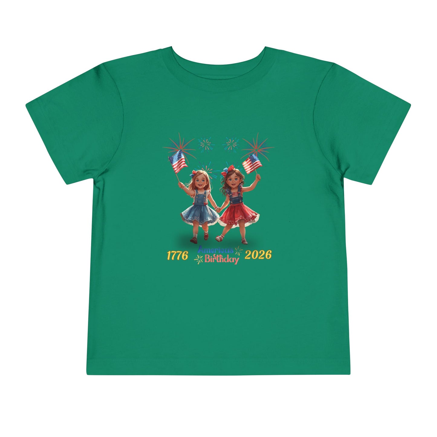 American 250th Birthday Toddler Short Sleeve Tee (Two Girls)