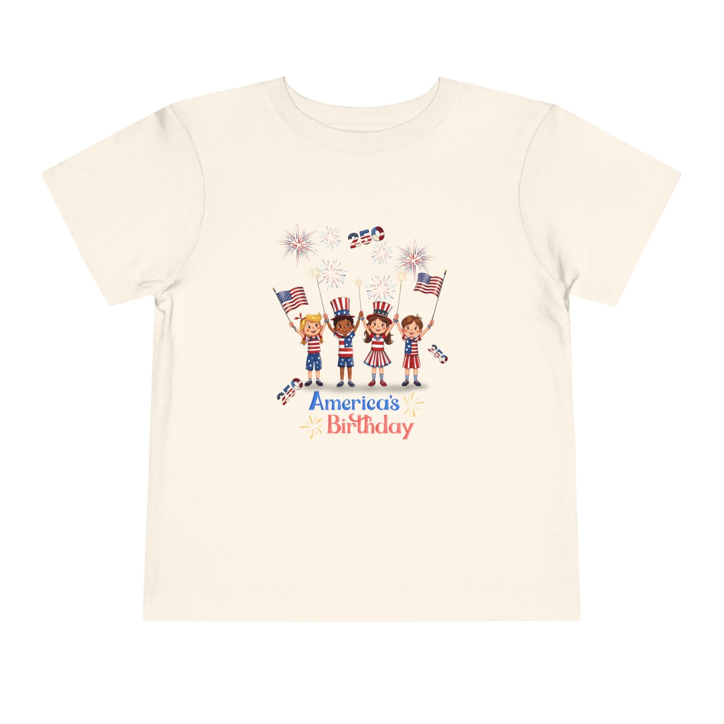 American 250th Anniversary Toddler Short Sleeve Tee (Top Hat Fireworks)