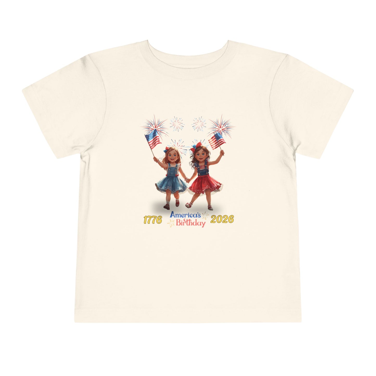 American 250th Birthday Toddler Short Sleeve Tee (Two Girls)