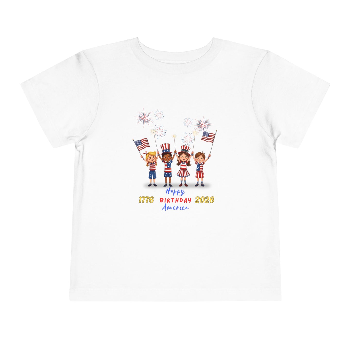 American 250th Anniversary Toddler Short Sleeve Tee (Flags and Fireworks)