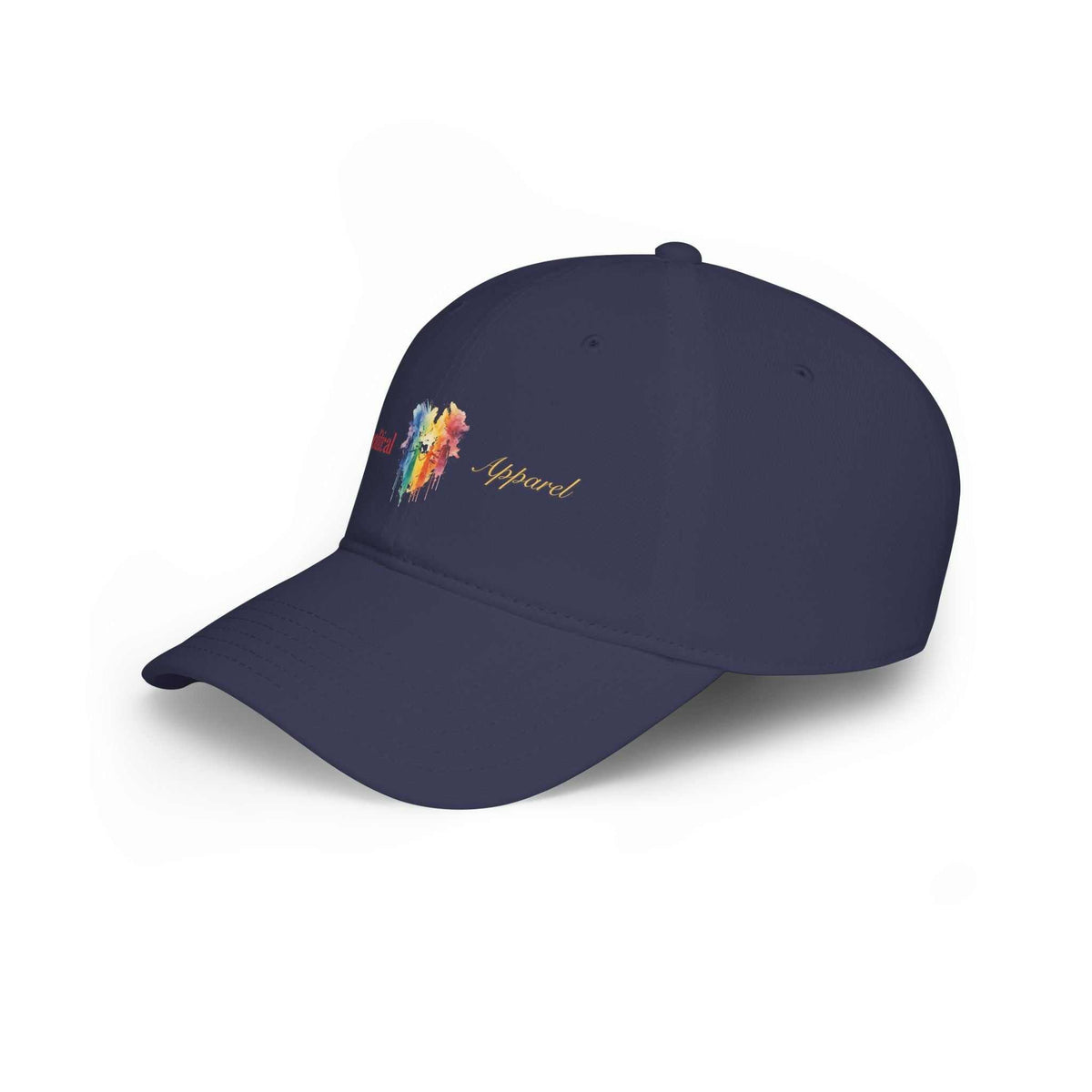 Apolitical Apparel Profile Baseball Cap in rainbow bleed design with adjustable Velcro closure and 100% cotton twill material