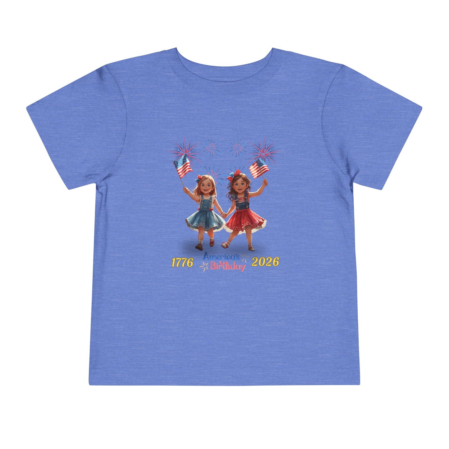 American 250th Birthday Toddler Short Sleeve Tee (Two Girls)