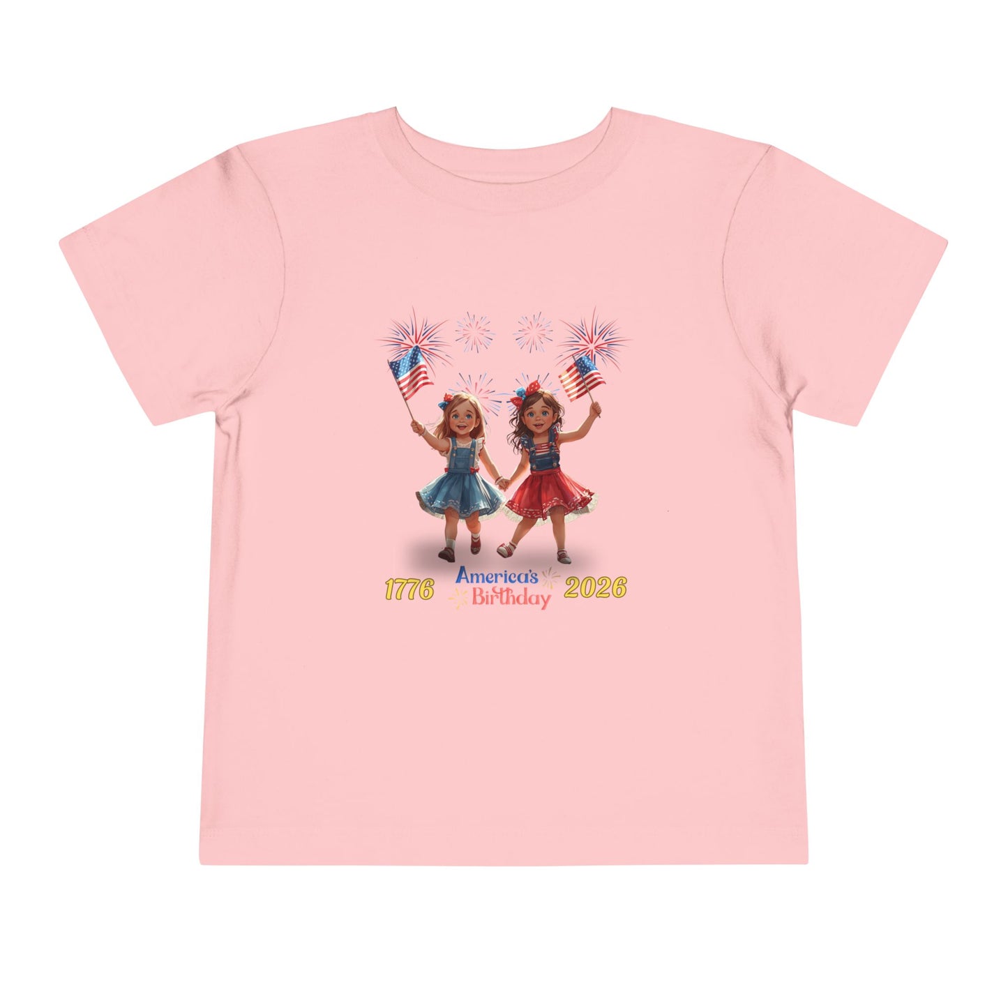 American 250th Birthday Toddler Short Sleeve Tee (Two Girls)