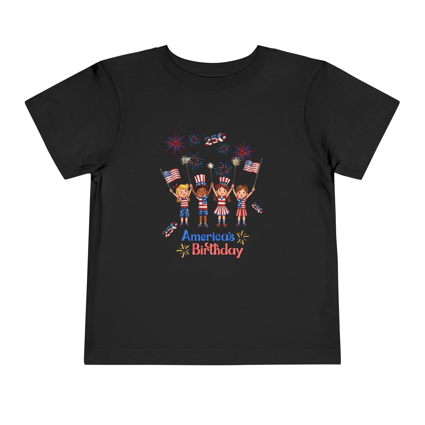 American 250th Anniversary Toddler Short Sleeve Tee (Top Hat Fireworks)