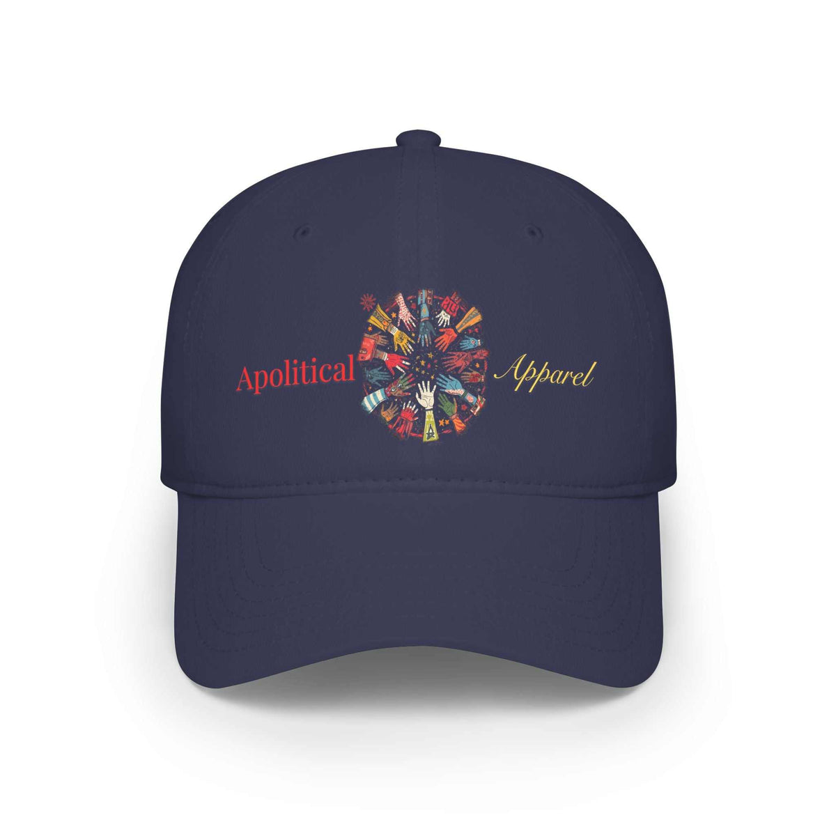 Apolitical Apparel low profile baseball cap with multicolored Clock Hands graphic on cotton twill