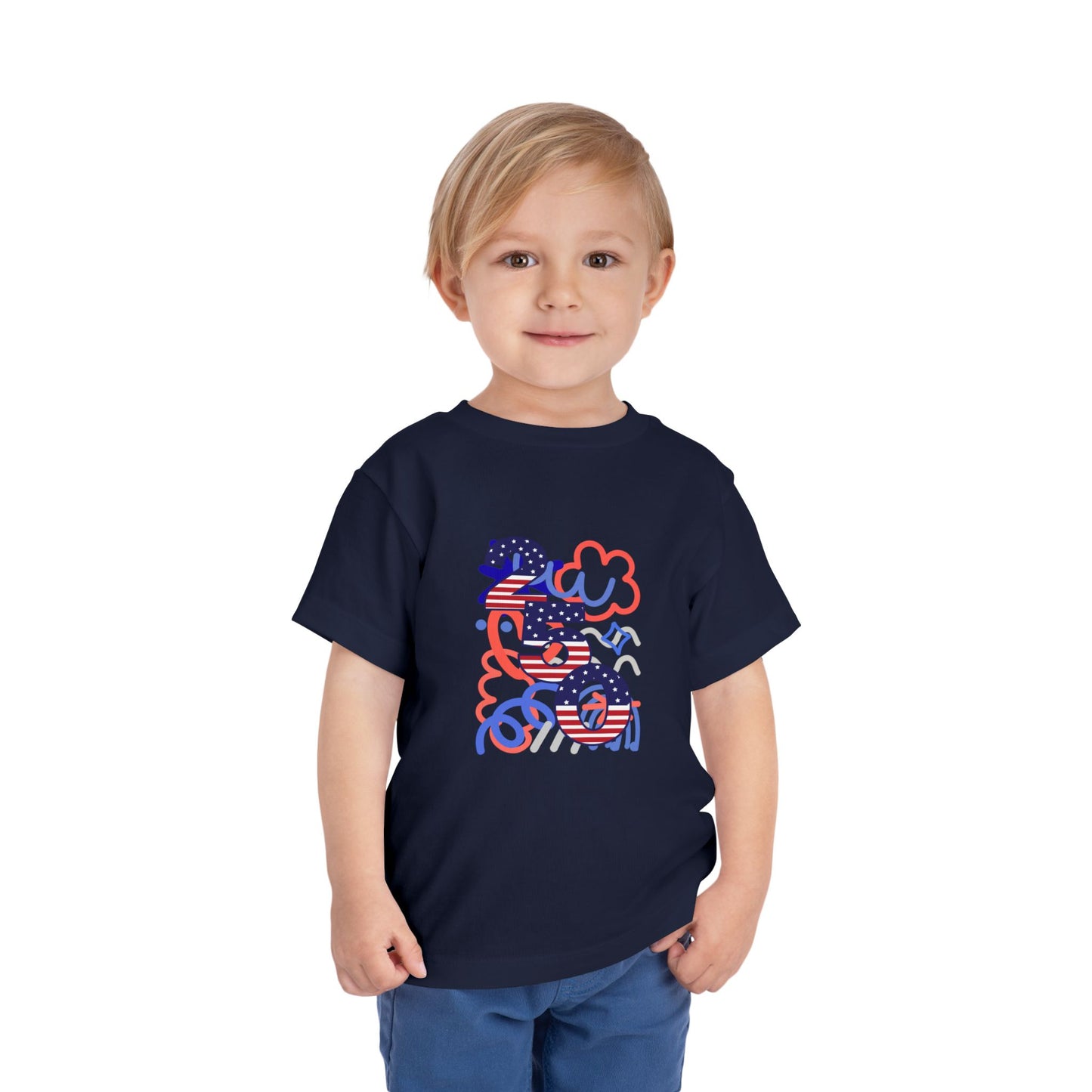 American 250th Anniversary Toddler Short Sleeve Tee (Doodle Pattern)