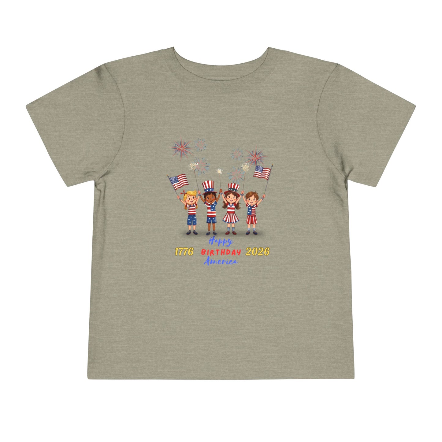 American 250th Anniversary Toddler Short Sleeve Tee (Flags and Fireworks)