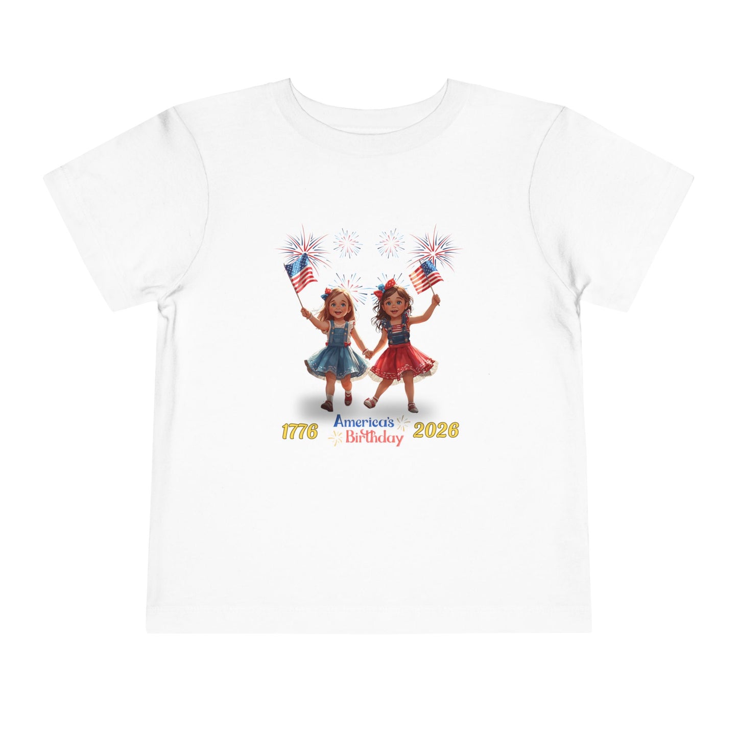 American 250th Birthday Toddler Short Sleeve Tee (Two Girls)