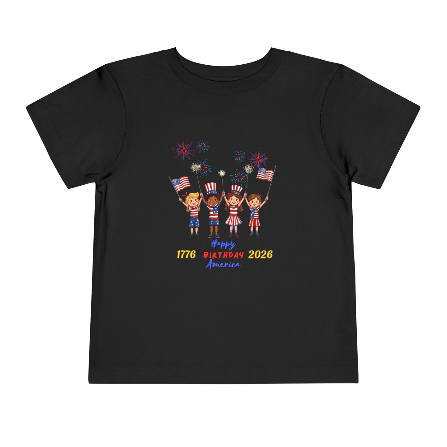 American 250th Anniversary Toddler Short Sleeve Tee (Flags and Fireworks)
