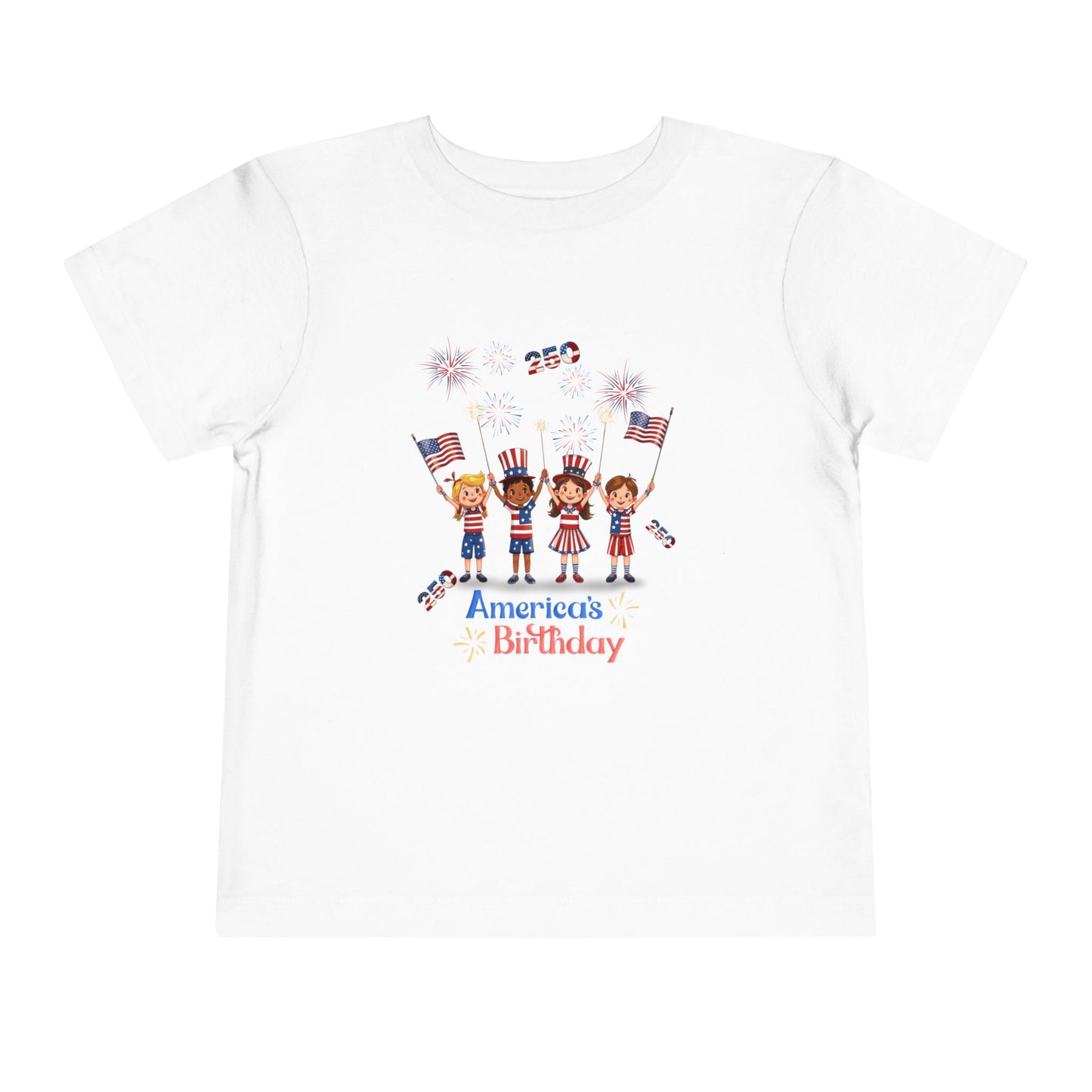 American 250th Anniversary Toddler Short Sleeve Tee (Top Hat Fireworks)