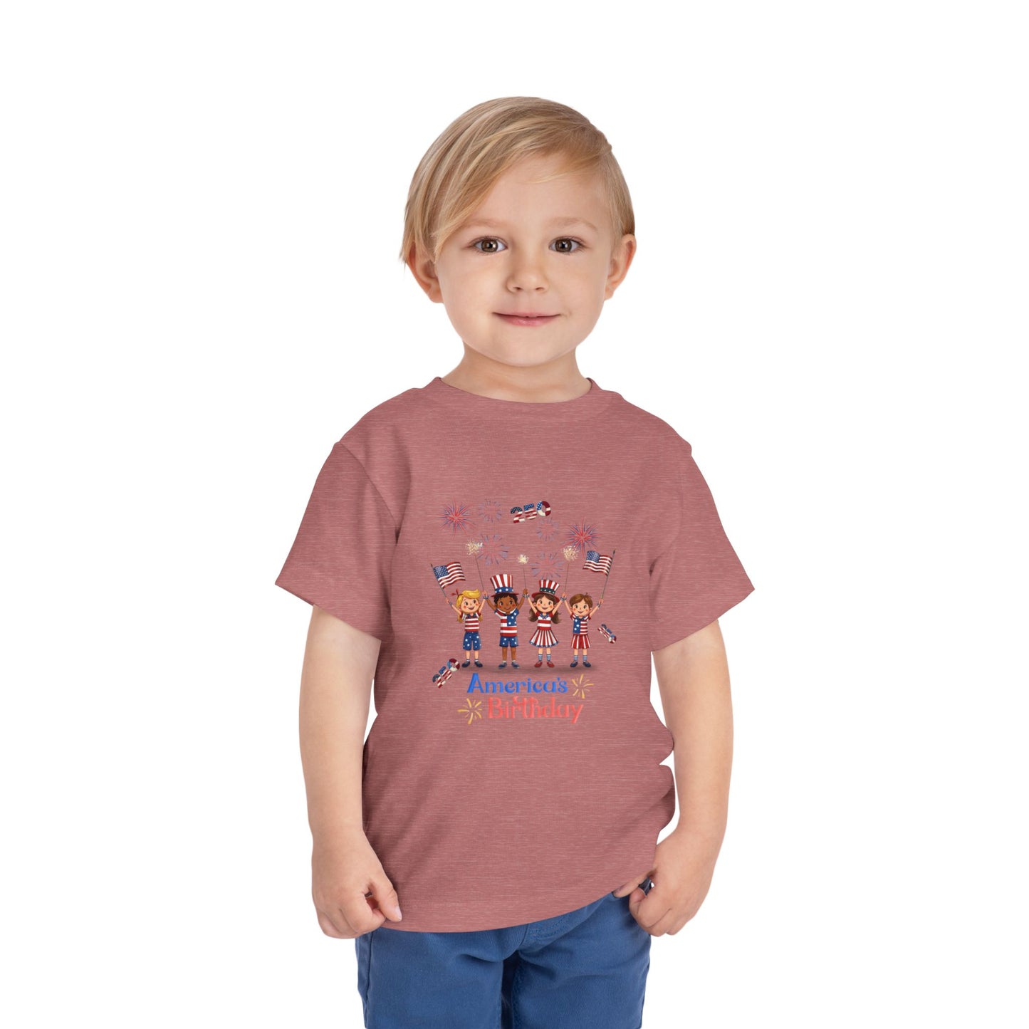 American 250th Anniversary Toddler Short Sleeve Tee (Top Hat Fireworks)