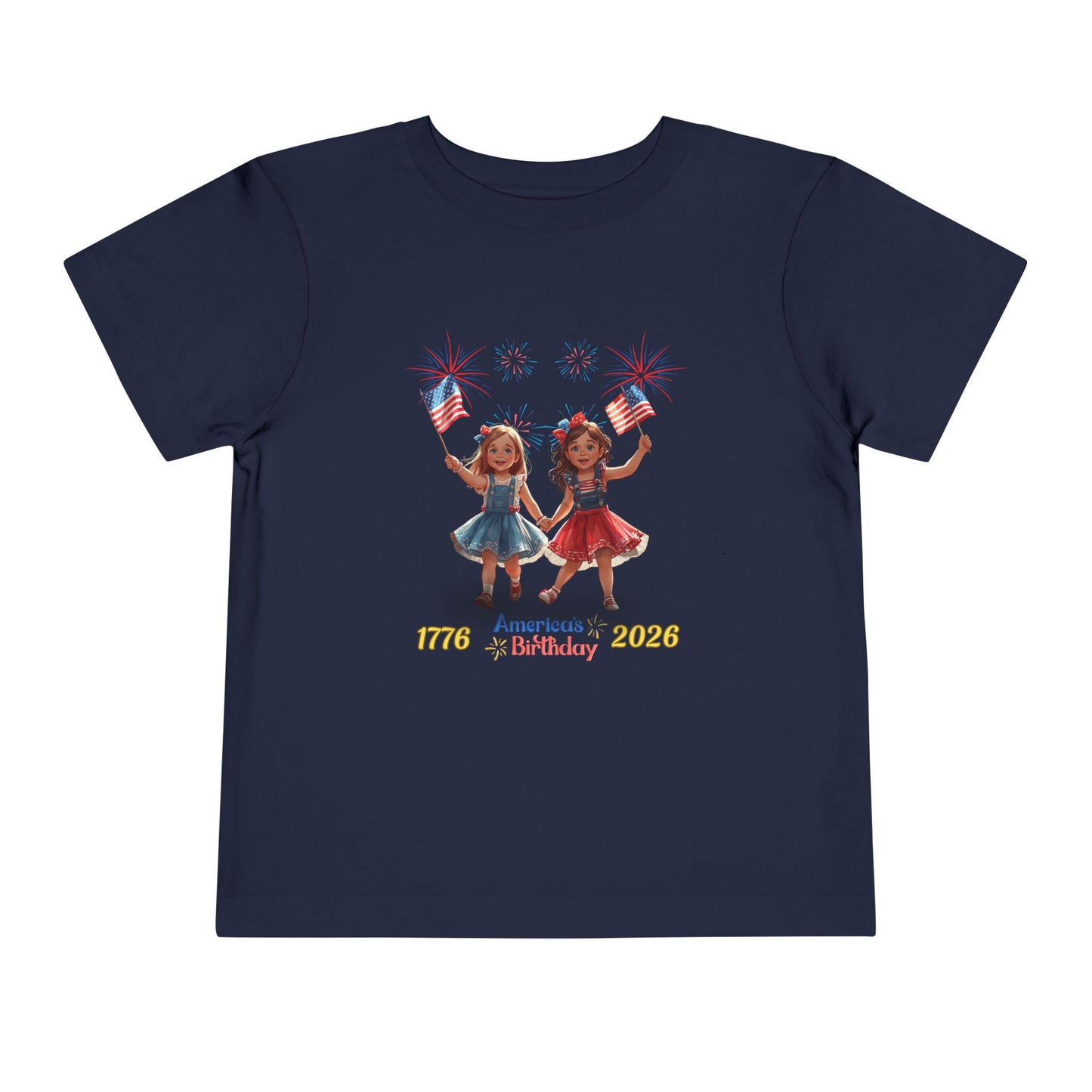 American 250th Birthday Toddler Short Sleeve Tee (Two Girls)