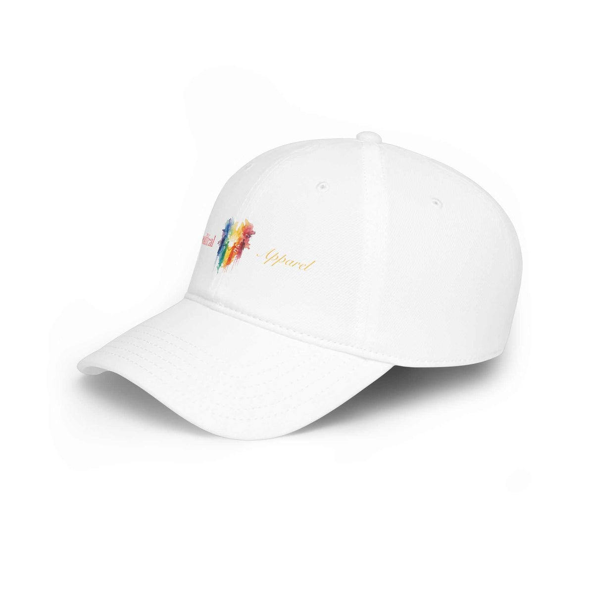 Apolitical Apparel Profile Baseball Cap with Rainbow Bleed graphic in low-profile cotton twill design