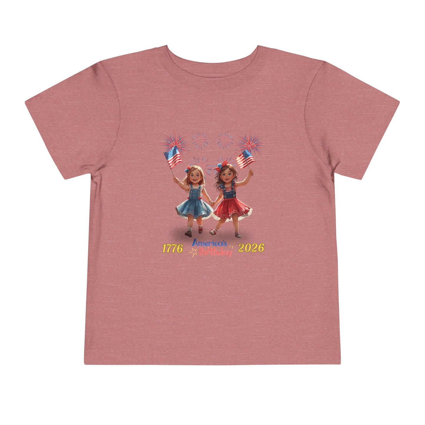 American 250th Birthday Toddler Short Sleeve Tee (Two Girls)