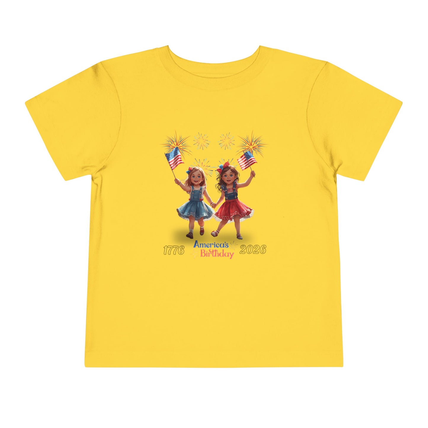 American 250th Birthday Toddler Short Sleeve Tee (Two Girls)