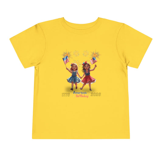 American 250th Birthday Toddler Short Sleeve Tee (Two Girls)