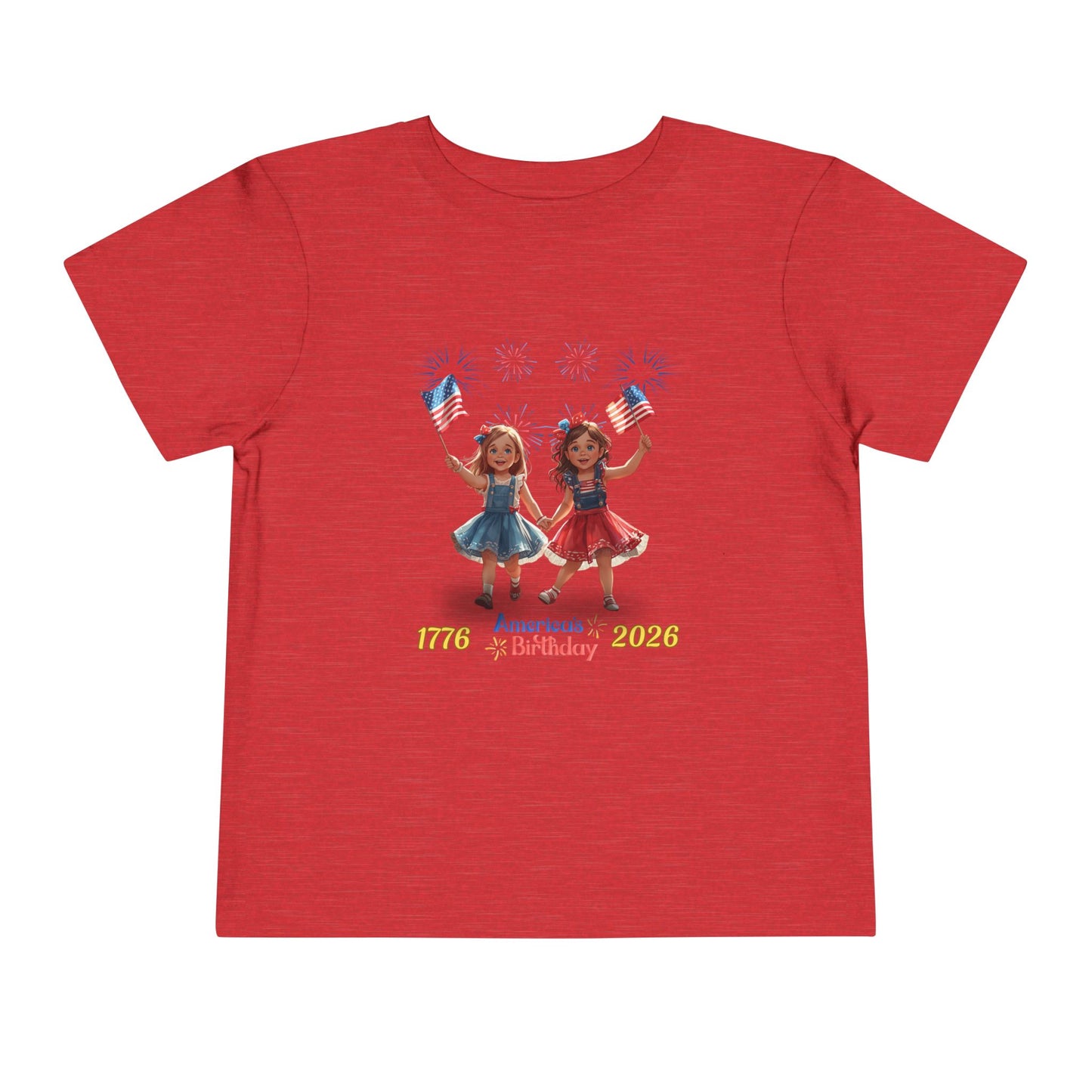 American 250th Birthday Toddler Short Sleeve Tee (Two Girls)