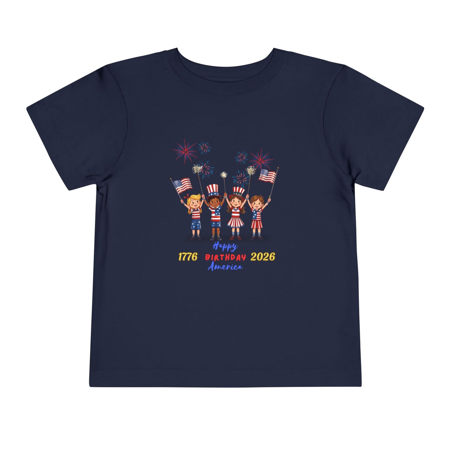 American 250th Anniversary Toddler Short Sleeve Tee (Flags and Fireworks)